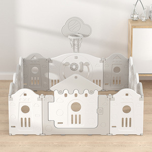 Foldable Baby Playpen with Hoop Playmat - Grey by Livingandhome