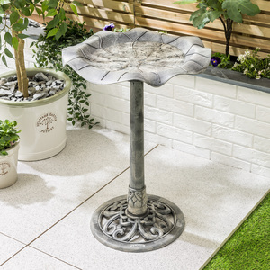 Leaf Shaped Pedestal Bird Bath - Grey by Christow