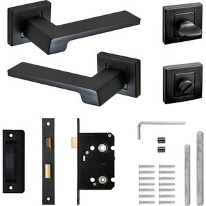 Spectra Matt Black Bathroom Door Lever Handles - Bathroom Kit - Matt Black by DecorAndDecor