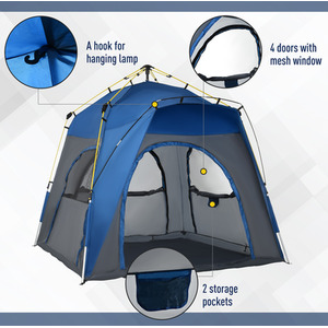 Outsunny 4 Person Instant Automatic Camping Tent Pop Up Tent - Grey, Blue by Outsunny