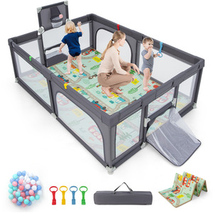 Large Baby Playpen with Mat - Grey by Costway