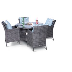 Savannah Fire Pit Round Rattan Patio Dining Set - Grey / 4 by Giardino