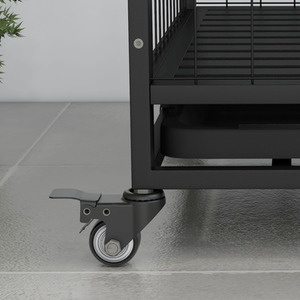 PawHut Heavy Duty Dog Crate on Wheels with Bowl Holder - Black / 74cm by PawHut