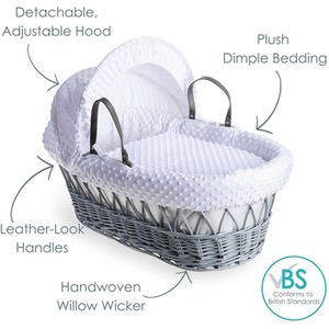 Dimple Grey Wicker Moses Basket - White by Clair de Lune