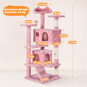 Multilevel Cat Tree with Scratching Posts - Pink / 137cm by Yaheetech