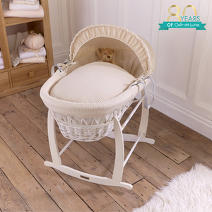Waffle White Wicker Moses Basket - Cream by Clair de Lune