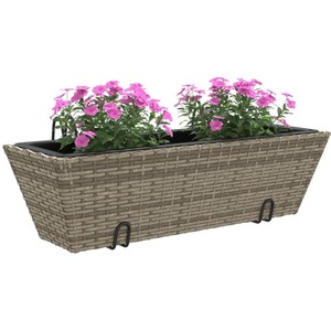 Set of 2 Cream Rattan Balcony Planter - Cream