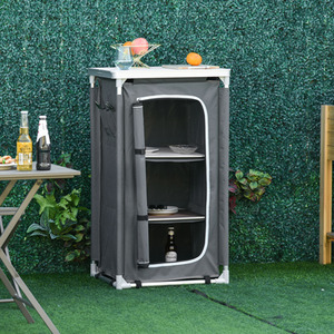Outsunny 3-Shelf Camping Cupboard Kitchen Station - Grey by Outsunny