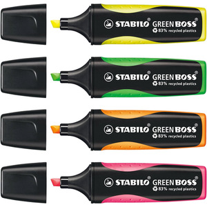 STABILO GREEN BOSS Eco-Friendly Highlighter Pack of 4 - Multi / Neon by STABILO