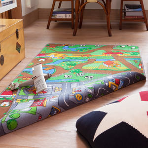 Kids Double Sided Play Mat Roads City Farm Play Room Rug - Multicolour / 150 x 80cm by The Rug House