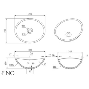 Ronda Countertop Matt Stone Basin - White by Fino Stone