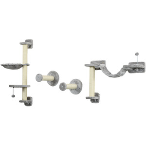 PawHut 4 Piece Wall Mounted Cat Shelves - Grey by PawHut