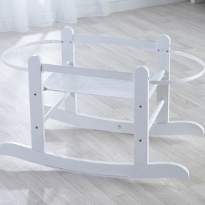 Tiny Ted Cream Palm Moses Basket with White Rocking Stand - White by Kinder Valley