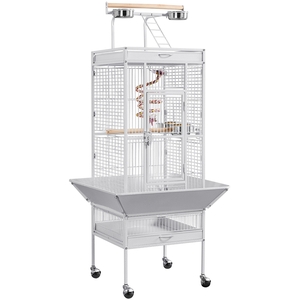 Rolling Metal Bird Cage with Playtop - White by Yaheetech