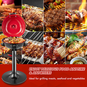 Electric BBQ Grill Portable Standing Grill - Red by Costway