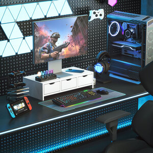 HOMCOM Monitor Stand Riser with 3 Drawers - White by HOMCOM