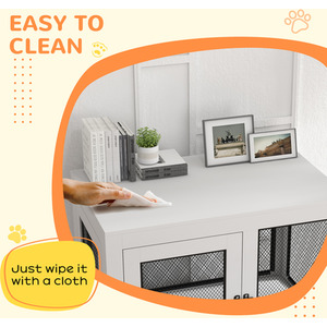 PawHut Dog Kennel Furniture End Table with Two Doors, Cushion - White by PawHut