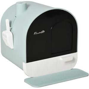 PawHut Hooded Cat Litter Tray Cat Toilet Box with Scoop, Filter, Flap Door - Green by PawHut