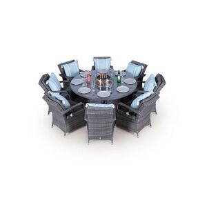 Arizona Fire Pit Round Rattan Patio Dining Set - Grey / 8 by Giardino