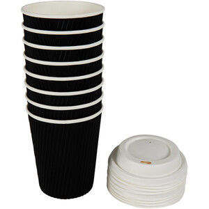 Pack of 8 My Kitchen Cups and Lids - Black