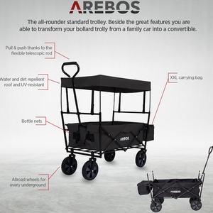 Foldable Cart With Roof - Black by Arebos