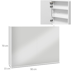 kleankin LED Lighted Wall Mounted Bathroom Mirror Cabinet with Shelf USB - High gloss by kleankin