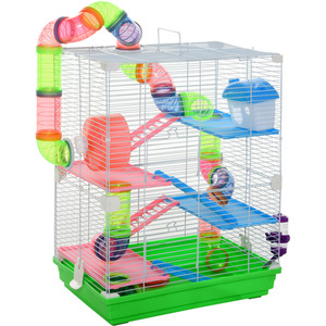Pawhut 5 Tier Hamster Cage Carrier Habitat with Exercise Wheels, Green - Green by Pawhut
