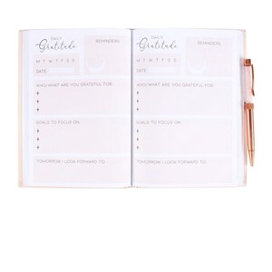 Gratitude Journal With Rose Quartz Pen - White by KDMK