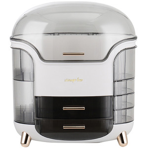 Make Up Organiser Large Dustproof Cosmetic Storage Box with Handle - White by Livingandhome