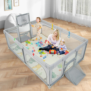 Large Baby Playpen with Mat - Light Grey by Costway