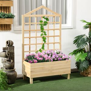 Outsunny Garden Planters with Trellis for Plants Vegetables Flowers Herbs - Neutral by Outsunny