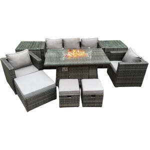 Sloane Wicker PE Rattan Garden Furniture Set with Fire Pit - Dark Grey by Furnico Living LTD