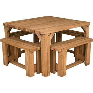 QUADRUM Rounded Picnic Table With 4 Benches - Rustic brown by Arbor Garden Solutions