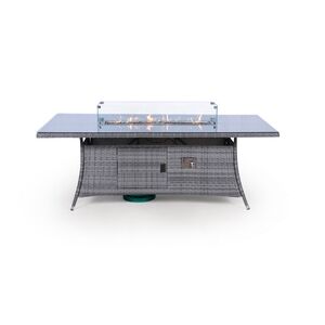 Savannah Fire Pit Square Rattan Patio Dining Set - Grey / 8 by Giardino