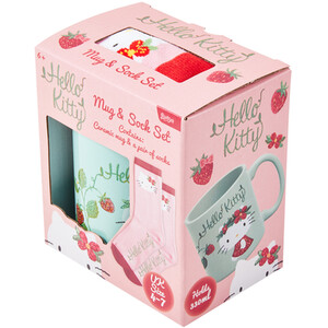 Strawberry Hello Kitty Mug and Sock Set - Blue and Pink