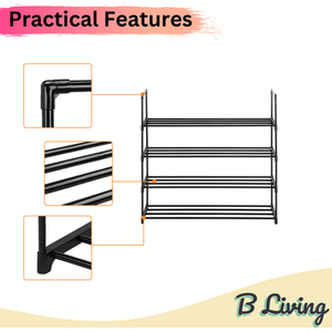 4 Tier Shoe Rack Metal Shoe Stand - Black by B Living