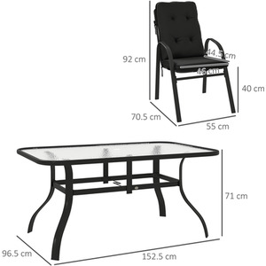 Outsunny Glass Table Umbrella Hole 7 PCs Garden Dining Set - Black by Outsunny