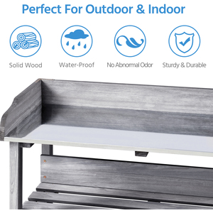 Outdoor Potting Bench Table with Storage Shelf - Grey by Yaheetech