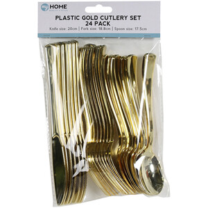 Pack of 24 Gold Plastic Cutlery Set - Gold