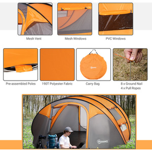 Outsunny 4-5 Person Pop-up Camping Tent Waterproof - Orange, Grey by Outsunny