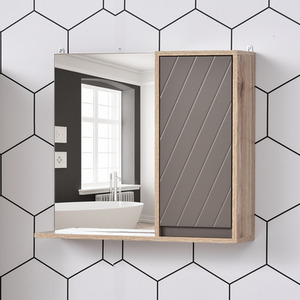 HOMCOM Wall Mounting Bathroom Cabinet Mirror - Grey & Oak Brown by HOMCOM