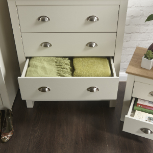 Lancaster 3 Piece Bedroom Set - Wardrobe, Chest of Drawers, Bedside - Cream by GFW