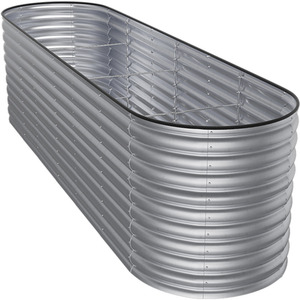 Oval Metal Raised Garden Bed - Galvanized Silver / 320cm / 80cm by Garden Sanctuary
