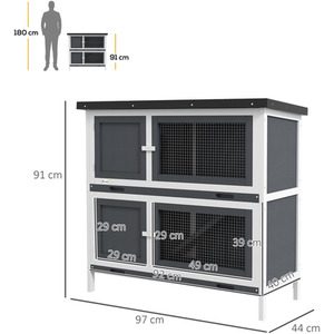 PawHut Double Decker Small Animal Hutch Bunny House - Grey by PawHut