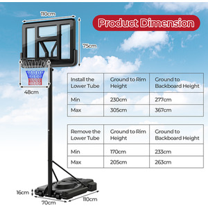5.5-10FT Portable Basketball Hoop Basketball Goal System - Black by Costway