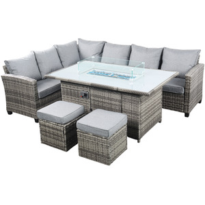 Conwy 8 Seat Fire Pit Corner Rattan Dining Set - Grey by Madefor.living
