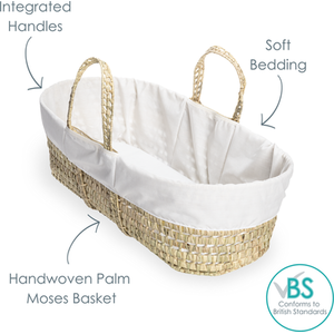 Scandi Palm Moses Basket - Cream by Clair de Lune