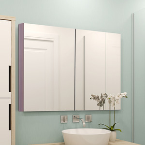 HOMCOM Double Door Bathroom Mirrored Cabinet - Light Walnut by HOMCOM