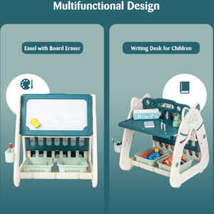 3-in-1 Kids Art Easel with Stool - Green by Costway