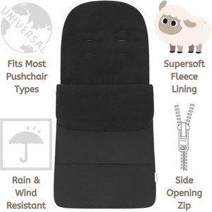 Universal Fitting Fleece Lined Pushchair Cosytoes Footmuff - Black by Babycurls